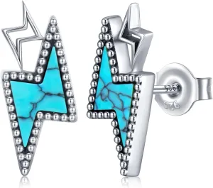 Western Lightning Bolt Earrings 925 Sterling Silver Western Earrings Vintage Turquoise Lightning Bolt Earrings for Women