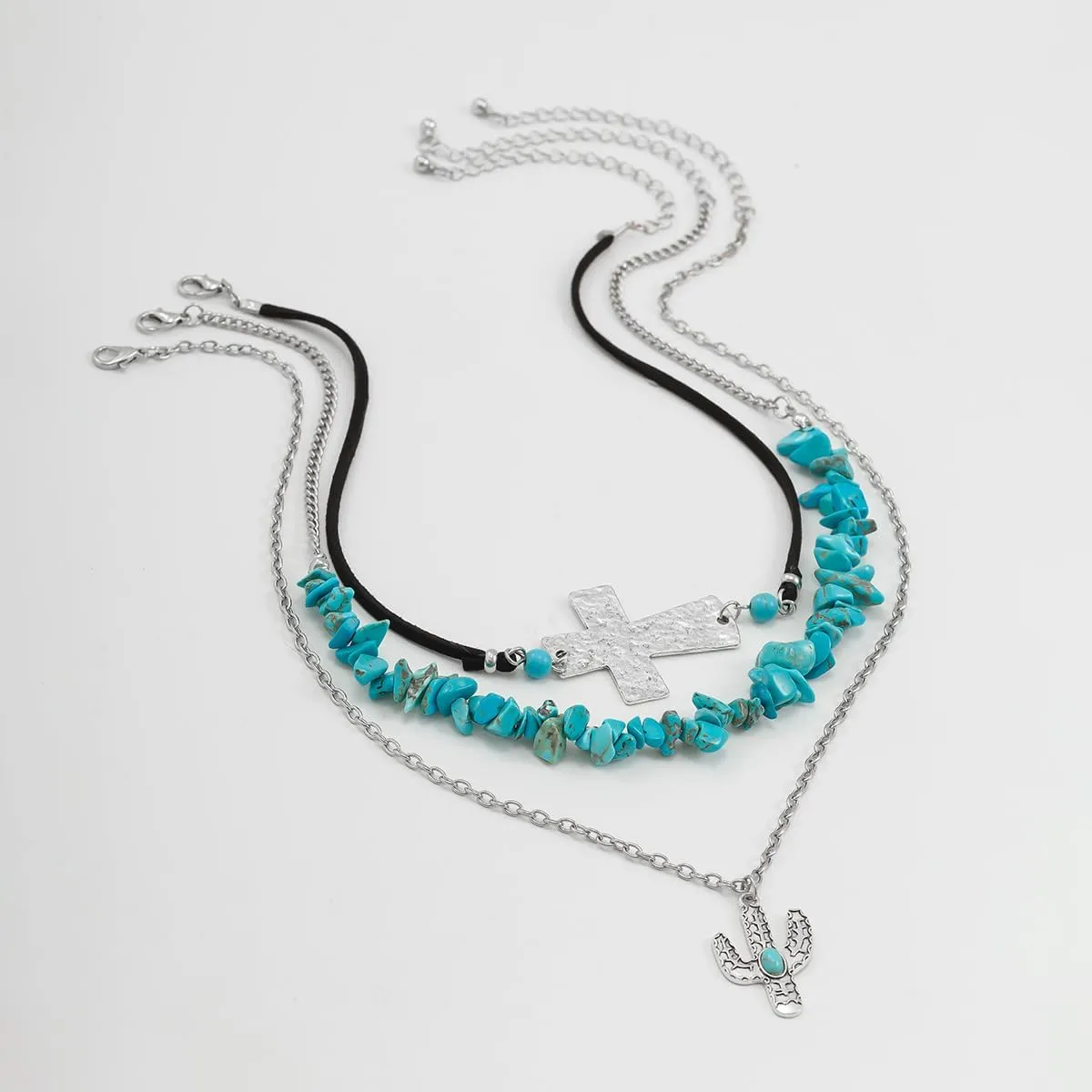 Western Turquoise Layered Chain Necklaces Brown Suede Choker Necklace Set Boho Jewelry Gifts for Women Cowgirls