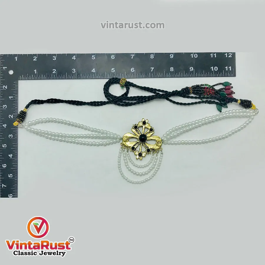 White Pearls Jewelry Set With Black Beads