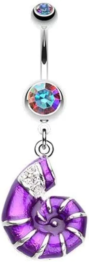 WildKlass Jewelry Vibrant Nautilus Seashell 316L Surgical Steel Belly Button Ring