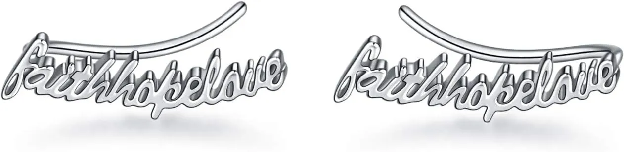 WINNICACA S925 Sterling Silver Ear Climbers Earrings for Women Faith Hope Love Cuff Climber Stud Earrings Hypoallergenic Crawler Jewelry Gifts for Women Her Daughter