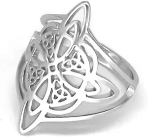 Witches Knot Ring for Women Stainless Steel Witchcraft Celtic Amulet Ring Quaternary Celtic Knot Ring Vintage Jewelry Gift for Women