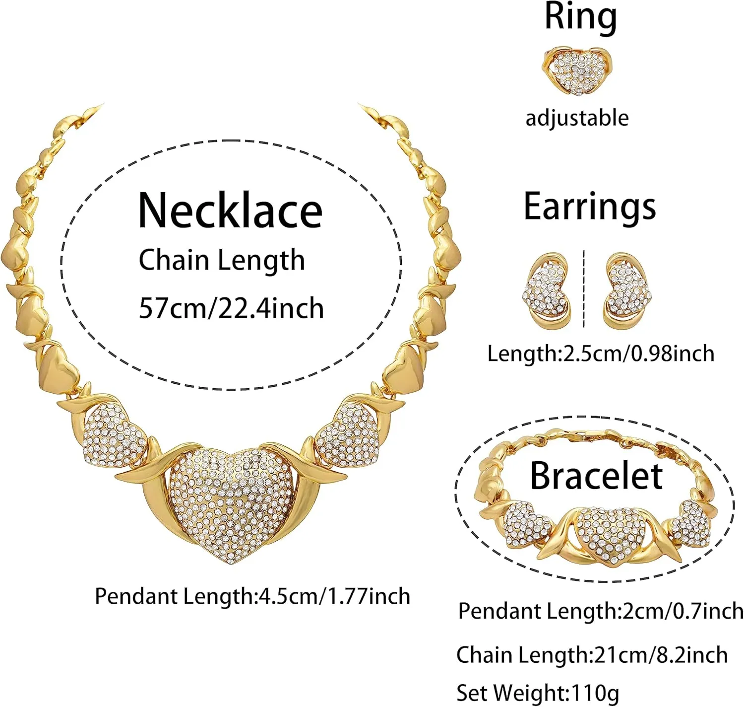 Woman Jewelry Sets Gold Jewelry Sets XOXO Women's Gold Jewelry Fashion Jewelry Necklaces Earrings Woman Accessories Bracelets Jewelry Gifts Love Necklaces