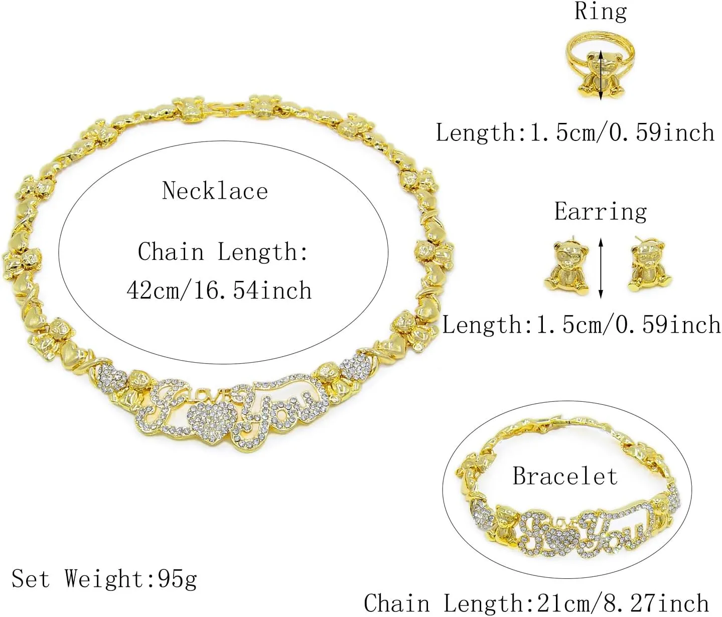 Woman Jewelry Sets Gold Jewelry Sets XOXO Women's Gold Jewelry Fashion Jewelry Necklaces Earrings Woman Accessories Bracelets Jewelry Gifts Love Necklaces