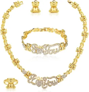 Woman Jewelry Sets Gold Jewelry Sets XOXO Women's Gold Jewelry Fashion Jewelry Necklaces Earrings Woman Accessories Bracelets Jewelry Gifts Love Necklaces