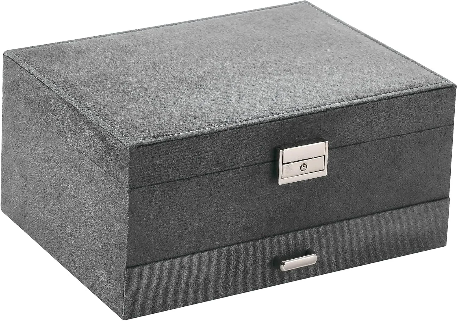 Women Jewelry Organizer Box, 3-Layer Velvet Jewelry Boxes Display Storage Case with Lock for Rings Necklace Earrings (Grey), ZUZ002D