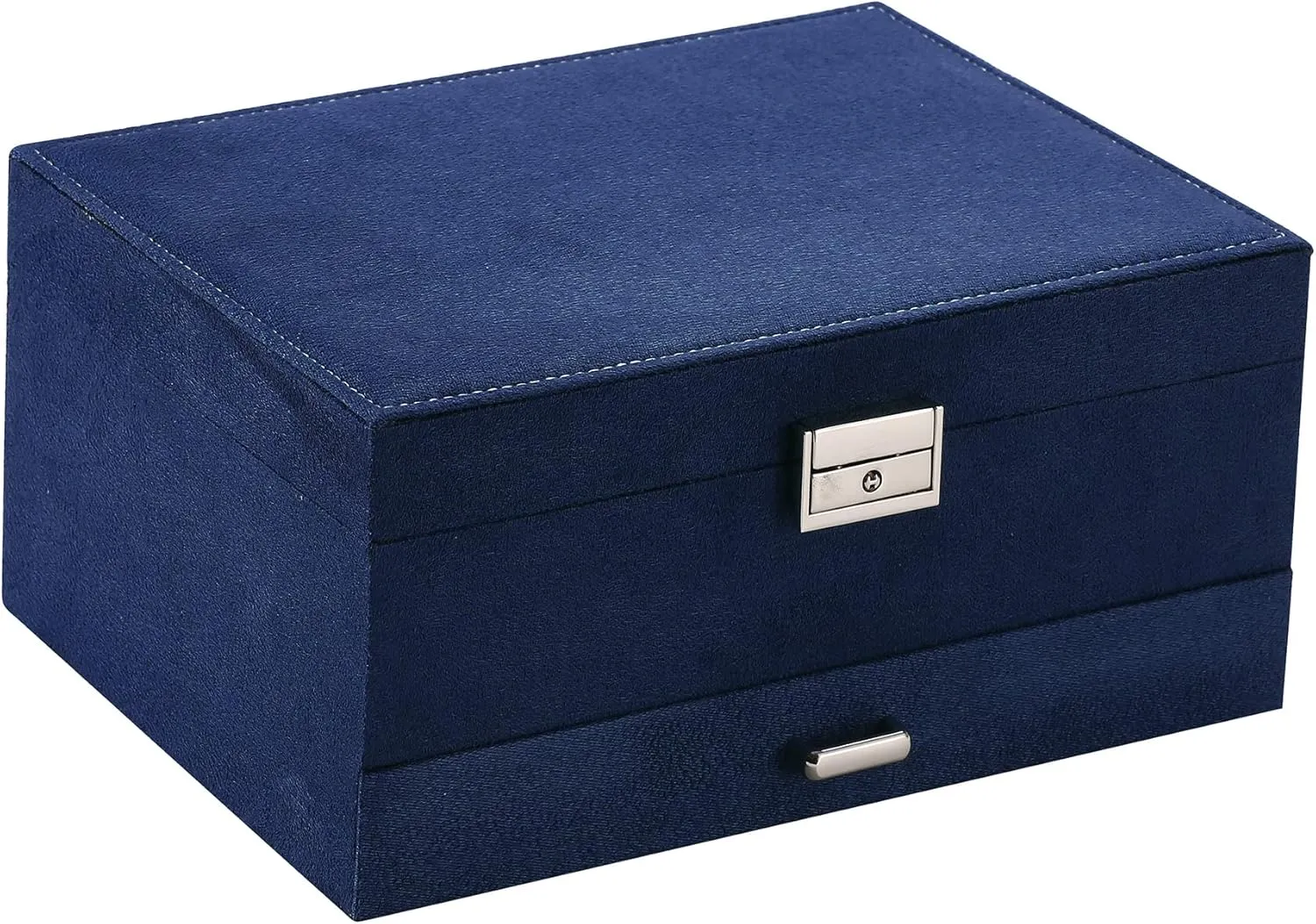 Women Jewelry Organizer Box, 3-Layer Velvet Jewelry Boxes Display Storage Case with Lock for Rings Necklace Earrings (Navy blue) ZUZ002C