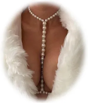 Women Pearls Body Chain Crossover Bra Beads Body Jewelry Bikini Beach Body Necklace for Chest Bra Waist Chain