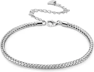 Women's 925 Sterling Silver 2mm Italian Foxtail Chain Adjustable Anklet with Lobster Clasp, Up to 10.5 Inches