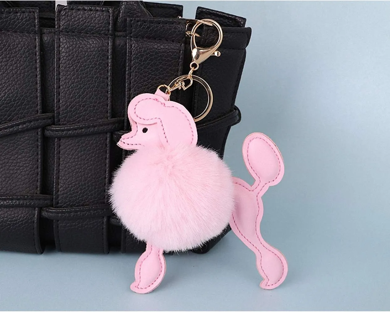 Womens Mens Cute Poodle Dog Keychian Key Rings Faux Rabbit Fur Pompom Ball Key Holder Lovely Car Handbag Accessories Chaveiros Pink