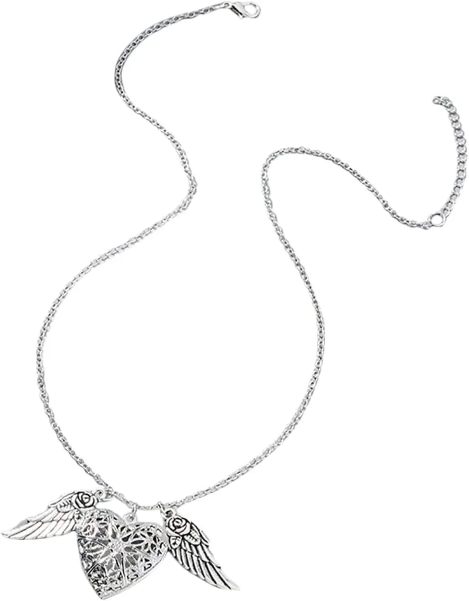 Women's Necklaces, Fashion Woman Jewelry Flying Heart Glow Locket with Rose Wings Magic Glow in the dark Jewelry Necklace