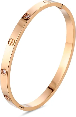 Women's Stainless Steel 18K Gold-Plated Cubic Zirconia Bracelet, Love and Friendship Jewelry Bracelet, Cuff Crystal Jewelry for Mother's Day, Father's Day, Valentine's Day, the Best Gifts for Married and Birthdays