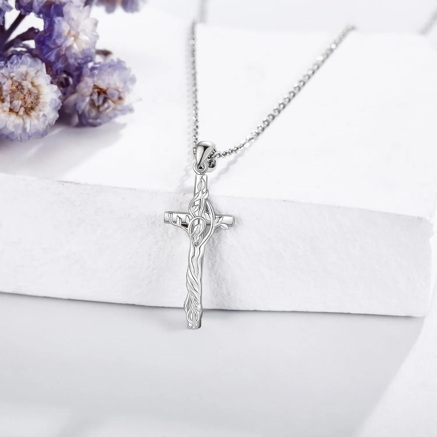 Women's Sunflower/Rose Cross Necklace 925 Sterling Silver Delicate Sunflower Pendant Ladies Mum Sunflower/Rose Gift