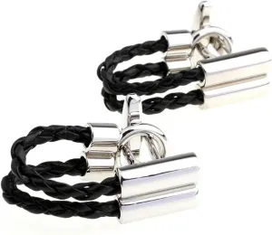 Wrap Around Cufflinks Brown Braid Leather Faux Vintage
