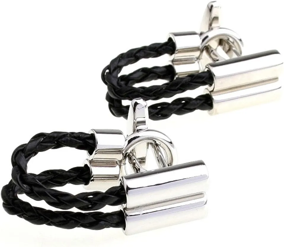 Wrap Around Cufflinks Brown Braid Leather Faux Vintage