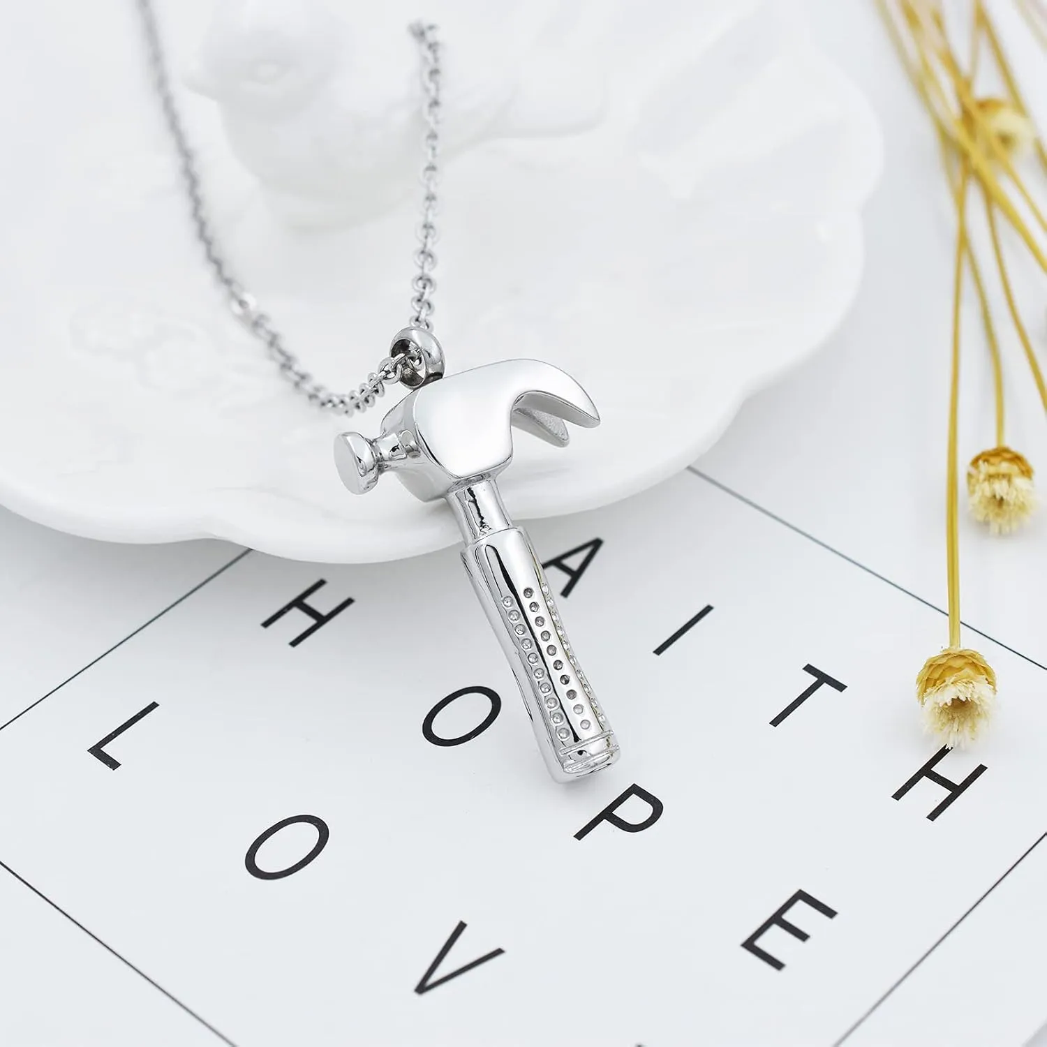 Wrench Tool Cremation Jewelry for Ashes Stainless Steel Hammer Urn Pendant Locket Keepsake Memorial Necklace for Human Ashes Holder for Women Men
