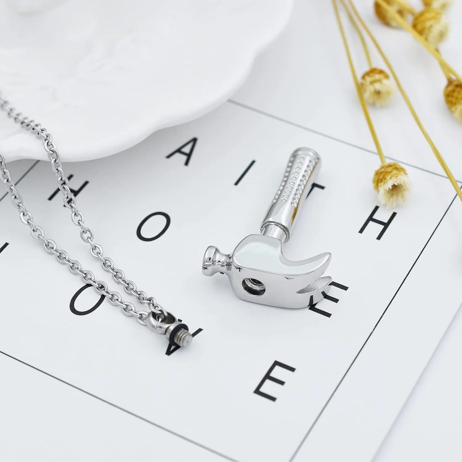 Wrench Tool Cremation Jewelry for Ashes Stainless Steel Hammer Urn Pendant Locket Keepsake Memorial Necklace for Human Ashes Holder for Women Men