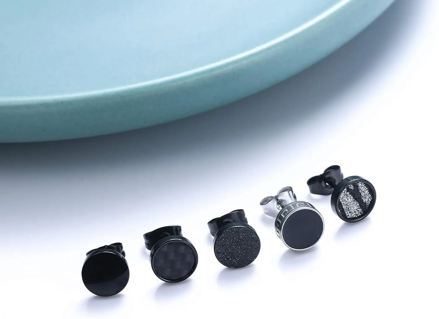 YADOCA Black Round Stud Earrings Set for Men Women 316L Surgical Stainless Steel Matte Black Ear Studs 5 Pairs 4mm-12mm