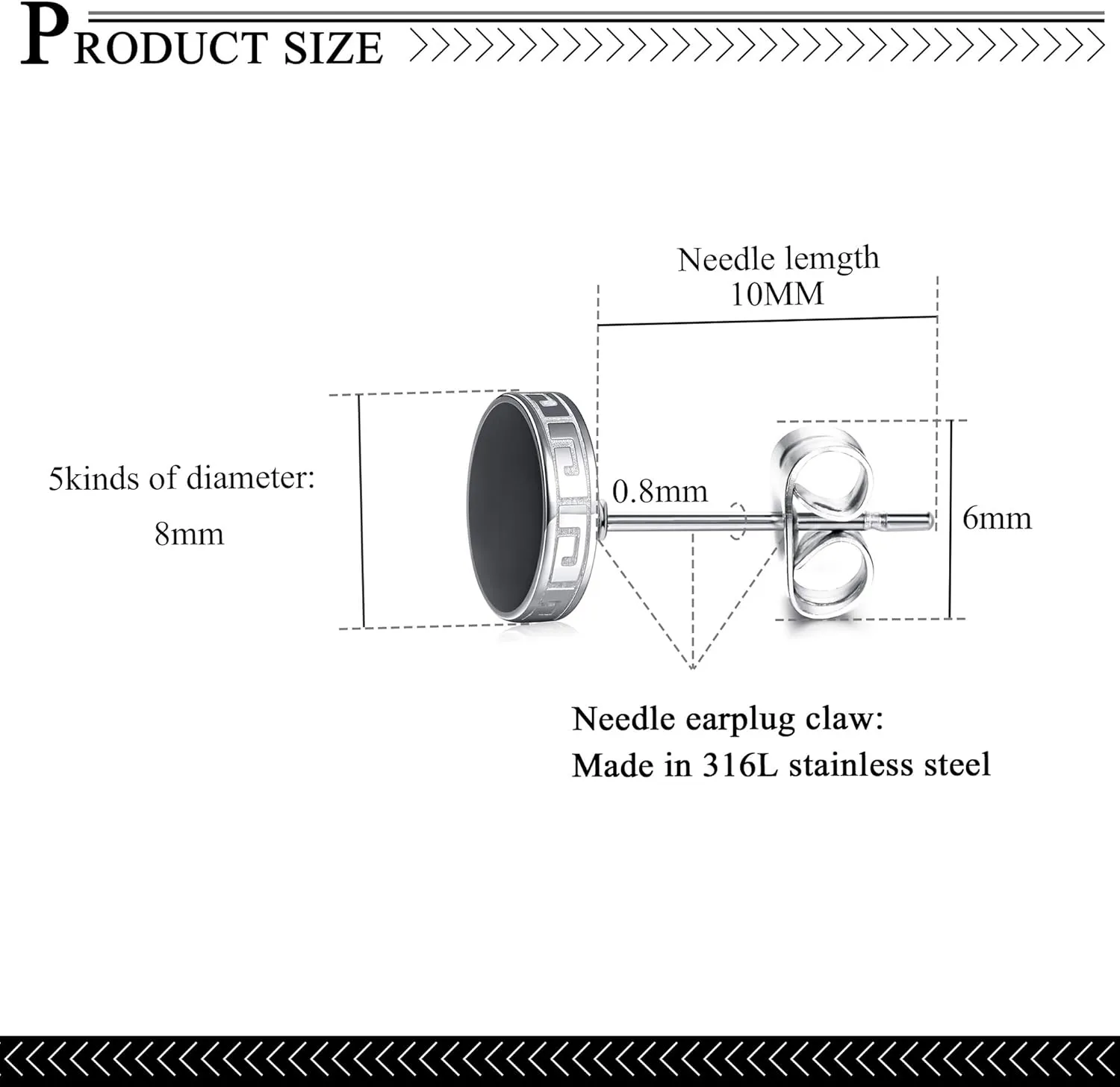 YADOCA Black Round Stud Earrings Set for Men Women 316L Surgical Stainless Steel Matte Black Ear Studs 5 Pairs 4mm-12mm