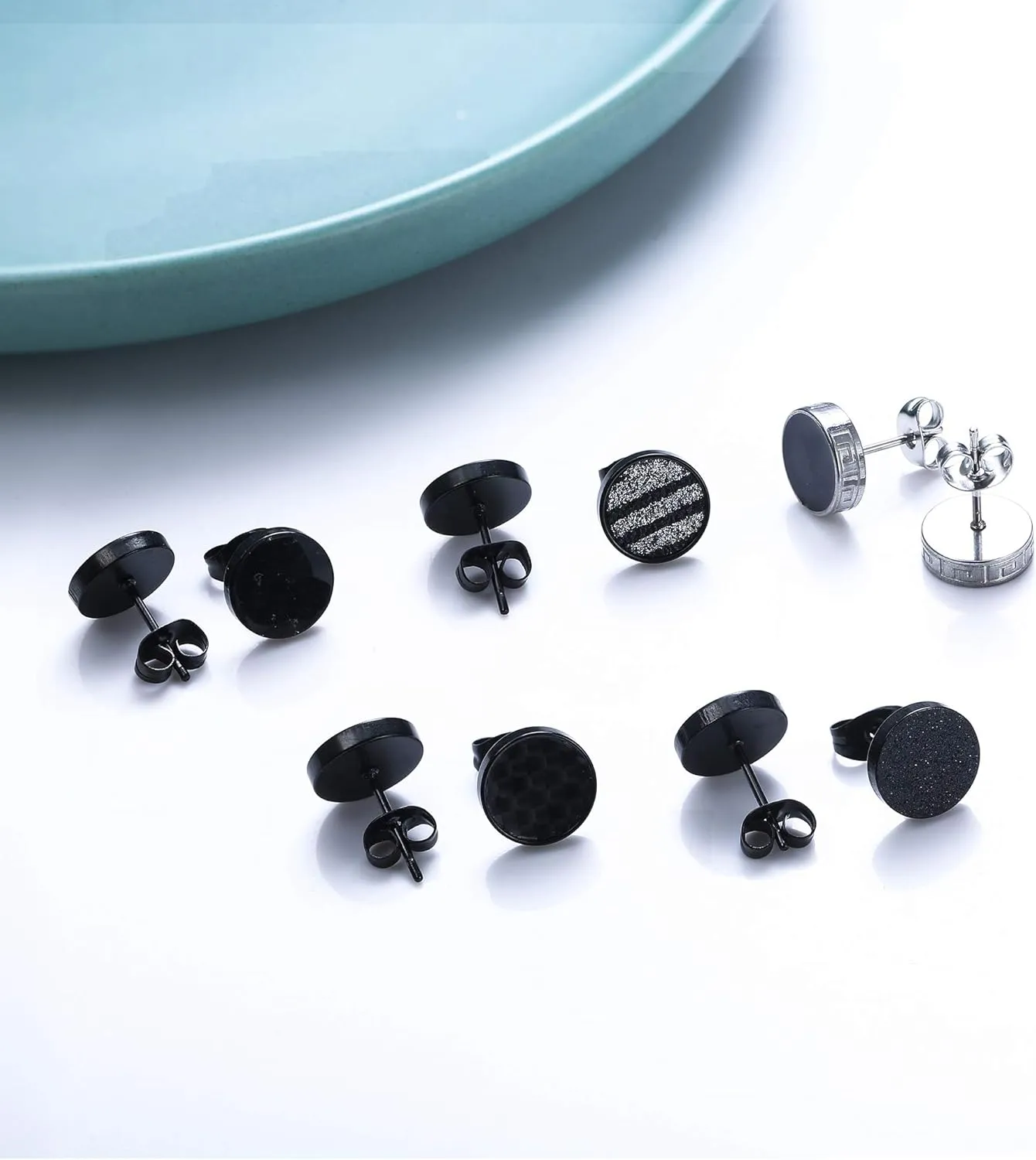 YADOCA Black Round Stud Earrings Set for Men Women 316L Surgical Stainless Steel Matte Black Ear Studs 5 Pairs 4mm-12mm