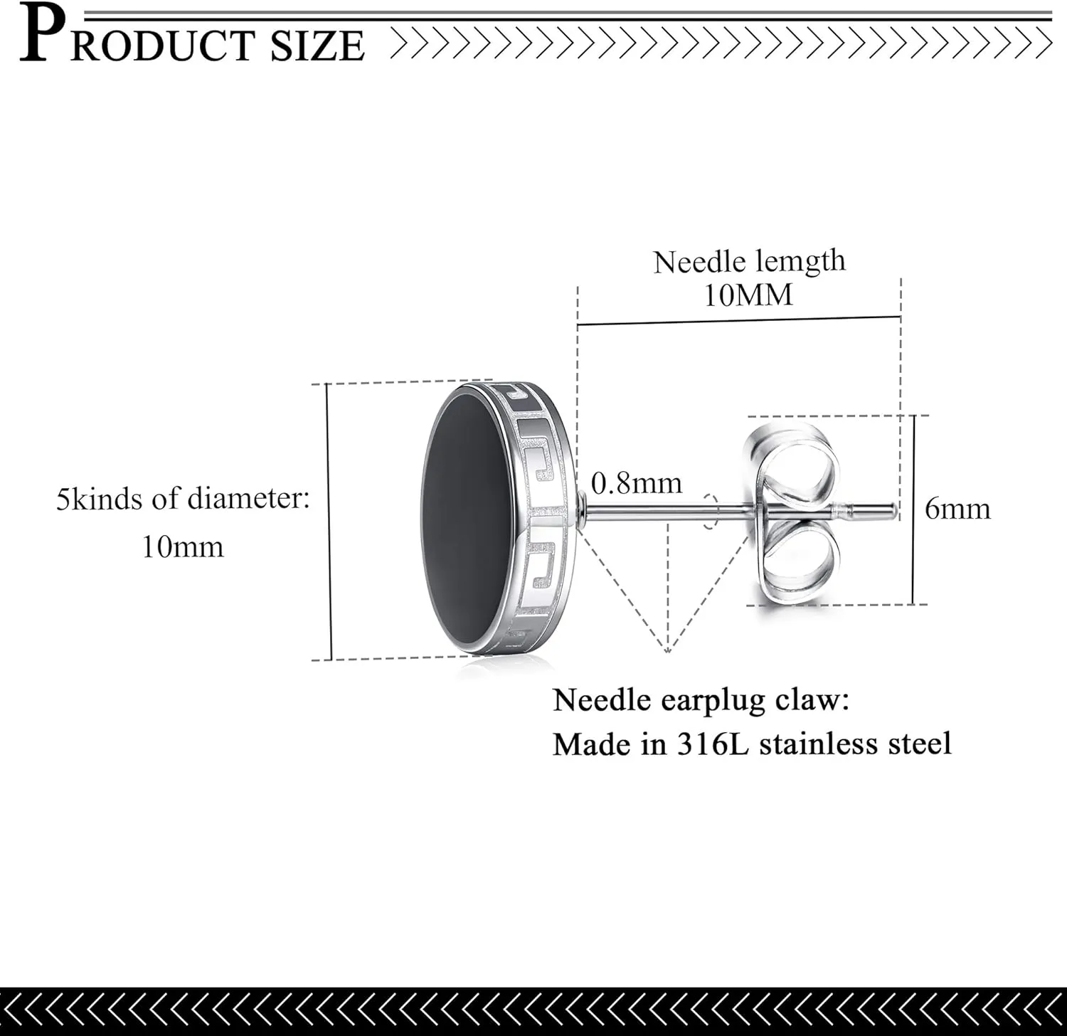 YADOCA Black Round Stud Earrings Set for Men Women 316L Surgical Stainless Steel Matte Black Ear Studs 5 Pairs 4mm-12mm