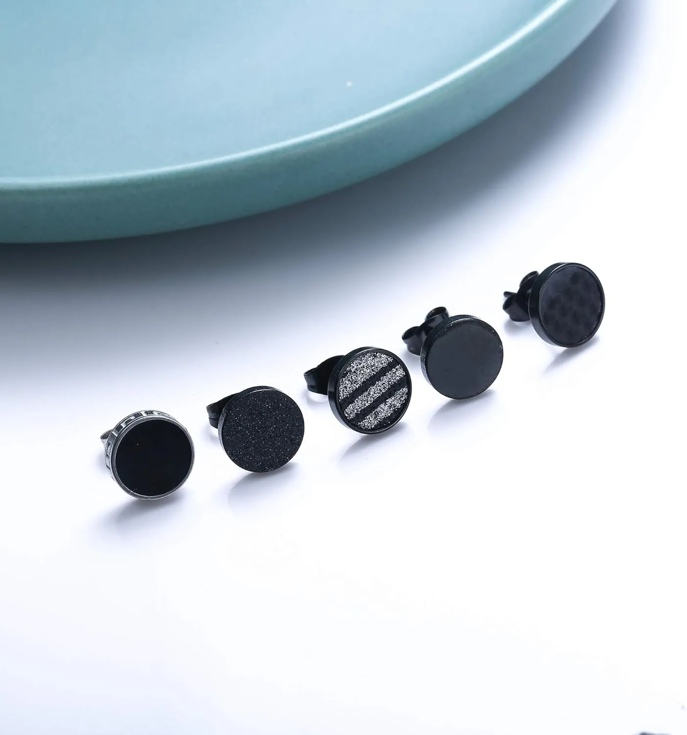 YADOCA Black Round Stud Earrings Set for Men Women 316L Surgical Stainless Steel Matte Black Ear Studs 5 Pairs 4mm-12mm