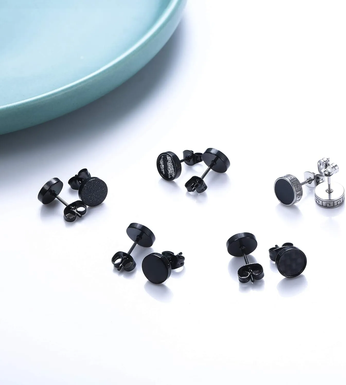 YADOCA Black Round Stud Earrings Set for Men Women 316L Surgical Stainless Steel Matte Black Ear Studs 5 Pairs 4mm-12mm