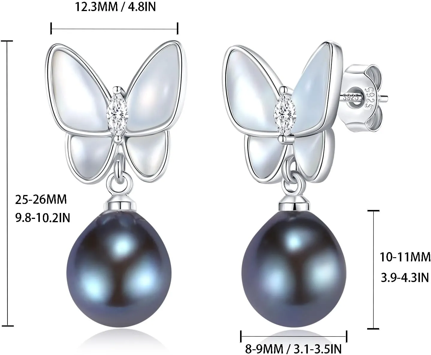 YAMI Butterfly Gold Earrings 925 Sterling Silver Hypoallergenic Women's Butterfly Pearl Earrings Freshwater Cultured Pearls Drop Pearl Dangle Earrings Jewelry Gifts for Women