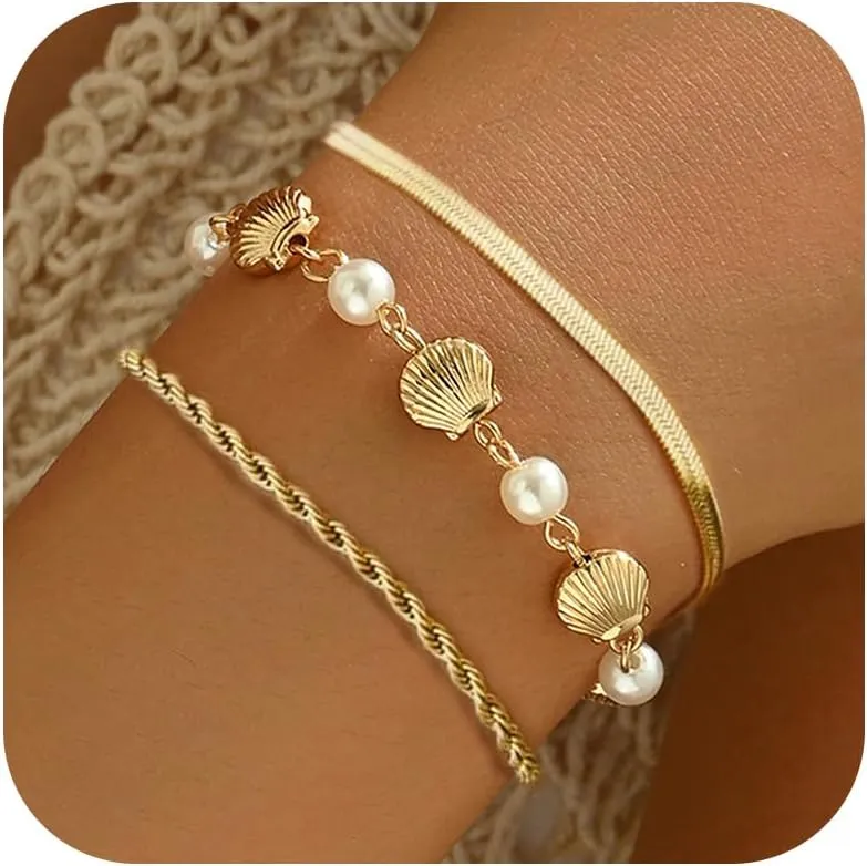YANCHUN Gold Sea Shell Bracelet Dainty Bracelets for Women Stack Boho Summer Beach Jewelry for Women Trendy 2025