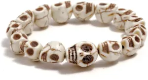 yaozeio Skeleton Skull Bracelets for Men Women Punk White Turquoise Bead Bracelet Halloween Costumes for Women Accessories Halloween Gothic Bone Bracelet Gifts for Friend