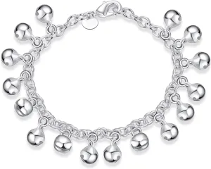 Yaya Bell Bracelets for Women 925 Sterling Silver Adjustable Bells Chain Bracelet/Anklet for Gift Jingle Bells Bead Charm Lady Jewelry