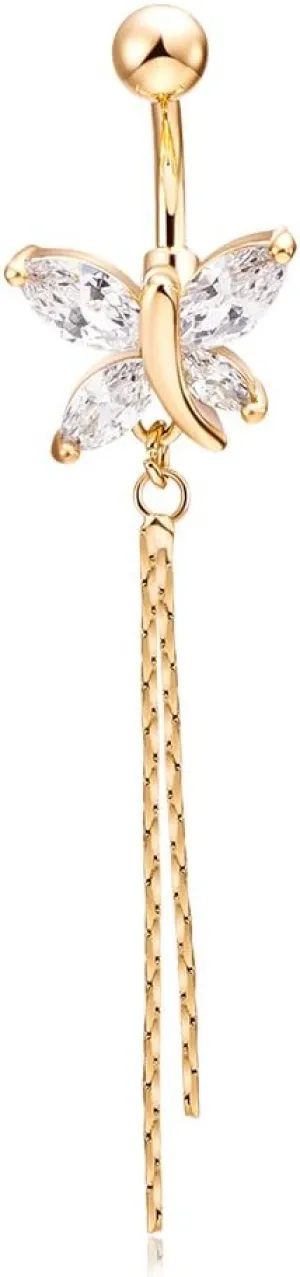 YAZILIND Gold Plated Butterfly Shaped Navel Belly Chains Umbilical Navel Ring Body Piercing Jewelry
