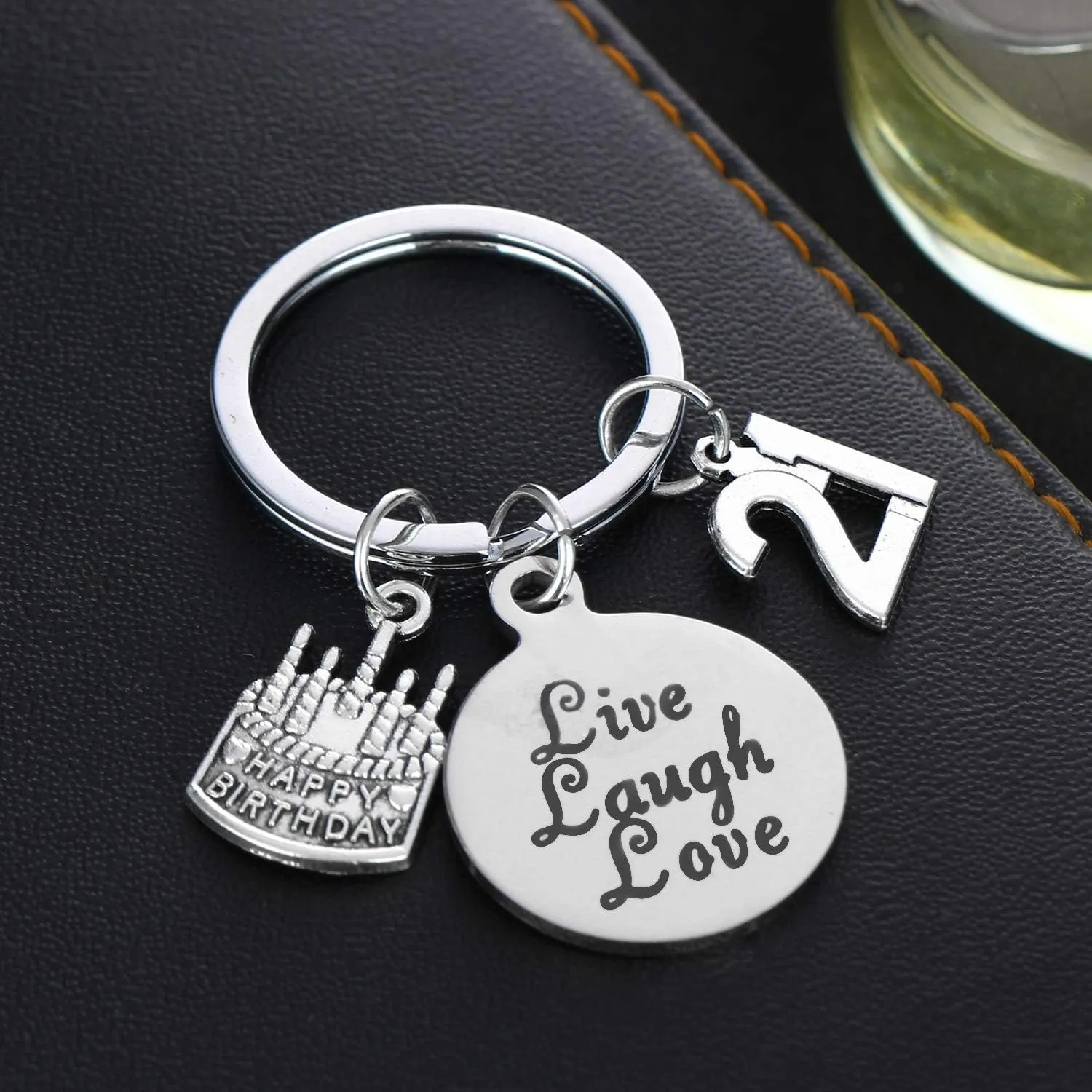 YEEQIN Happy Birthday Keychain, Cake Cheer Live Laugh Love Charms Key Chains, Unisex Birthday Gifts (21st Birthday)