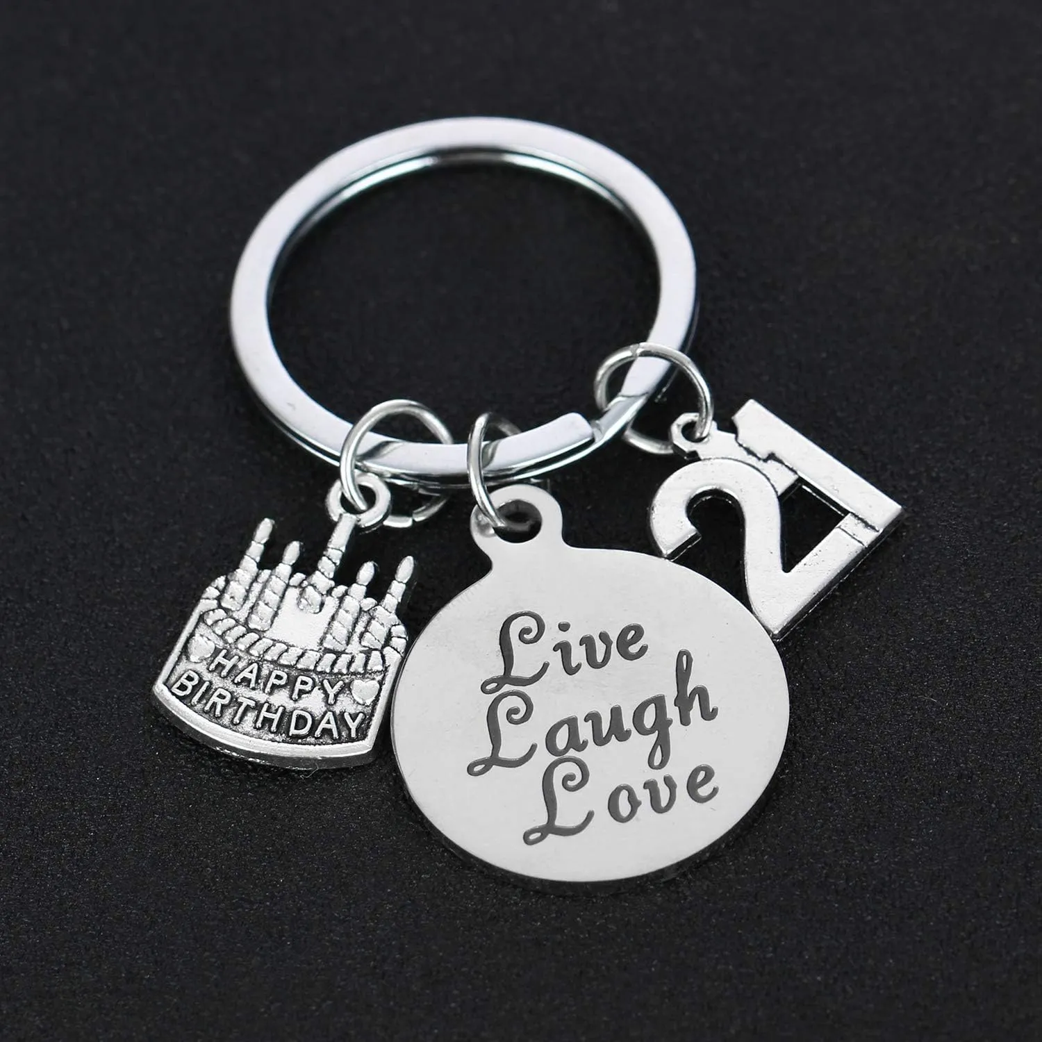 YEEQIN Happy Birthday Keychain, Cake Cheer Live Laugh Love Charms Key Chains, Unisex Birthday Gifts (21st Birthday)