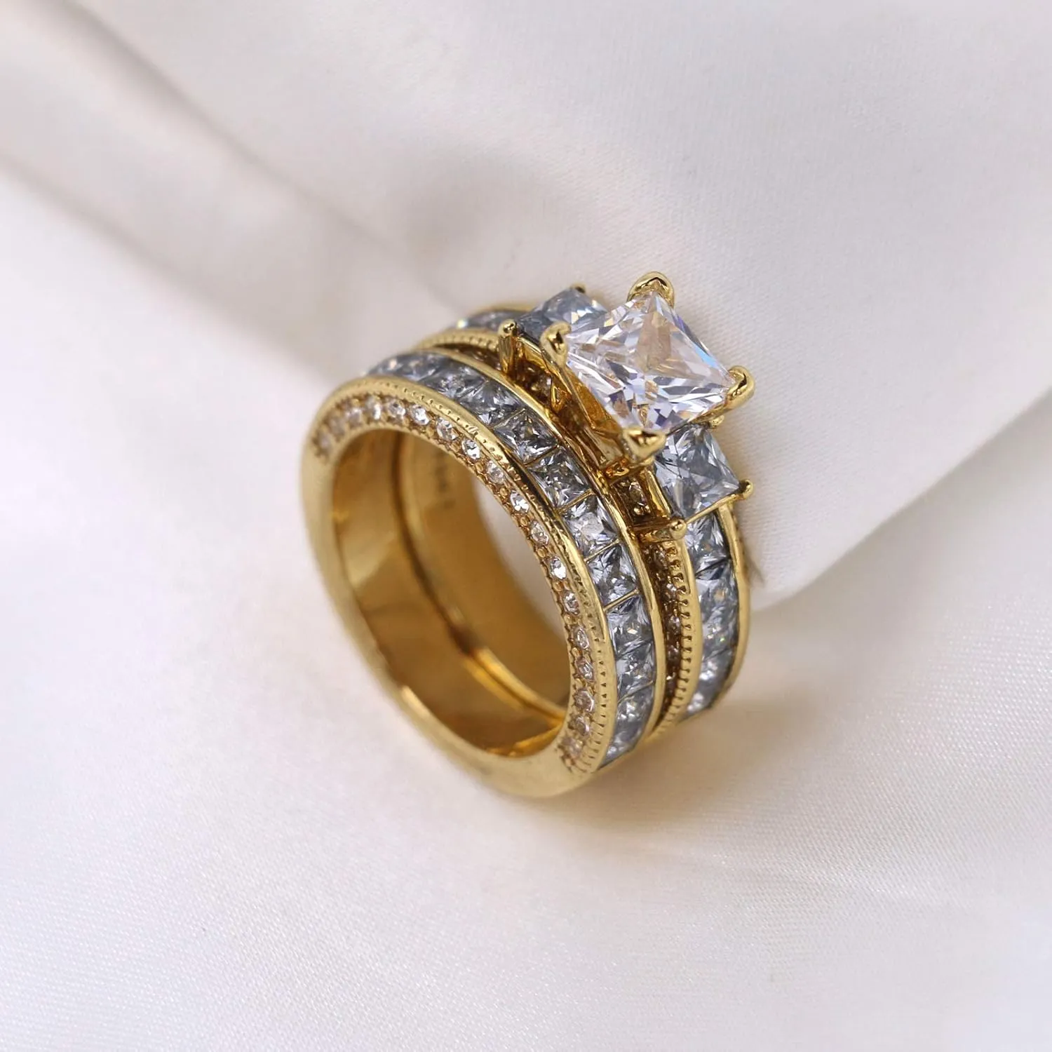 Yellow Gold Filled Bridal Sets Marquise cut Cz Engagement Ring 2pcs Womens Wedding Ring Sets