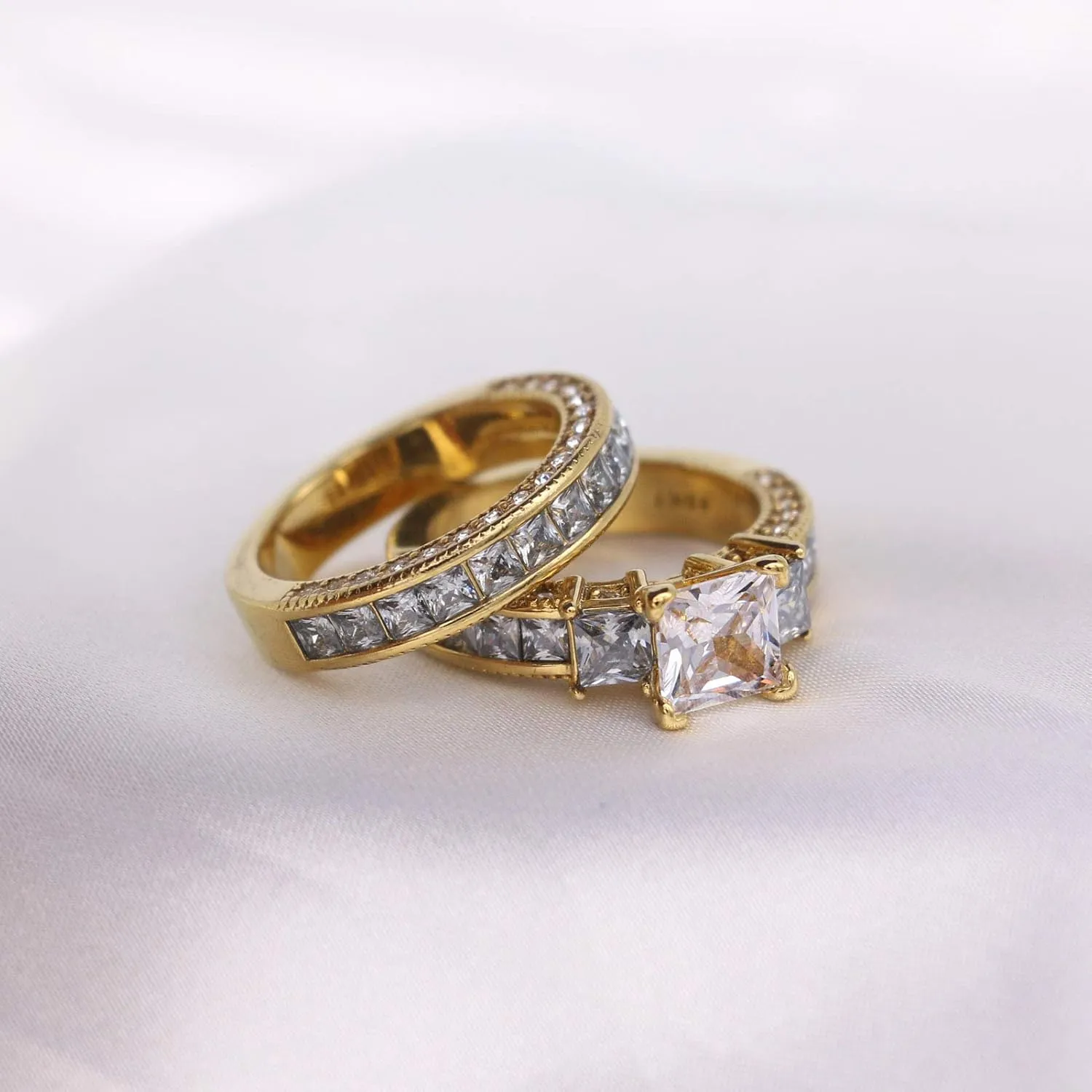 Yellow Gold Filled Bridal Sets Marquise cut Cz Engagement Ring 2pcs Womens Wedding Ring Sets