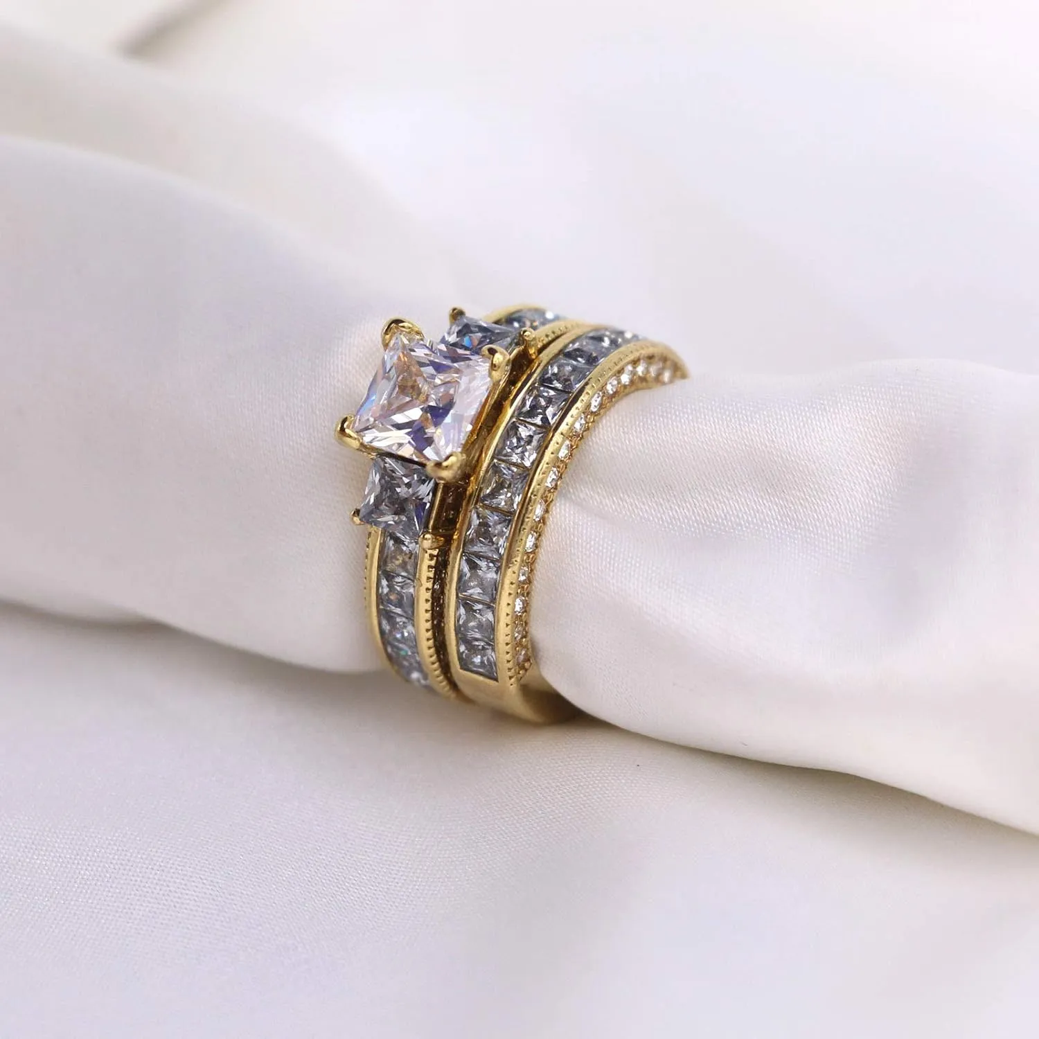 Yellow Gold Filled Bridal Sets Marquise cut Cz Engagement Ring 2pcs Womens Wedding Ring Sets