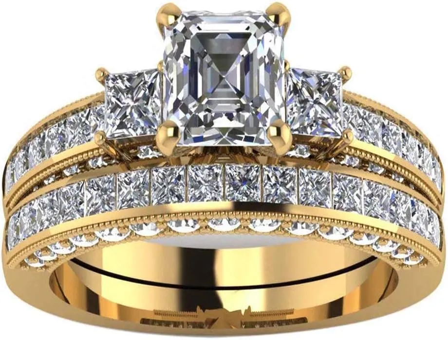 Yellow Gold Filled Bridal Sets Marquise cut Cz Engagement Ring 2pcs Womens Wedding Ring Sets