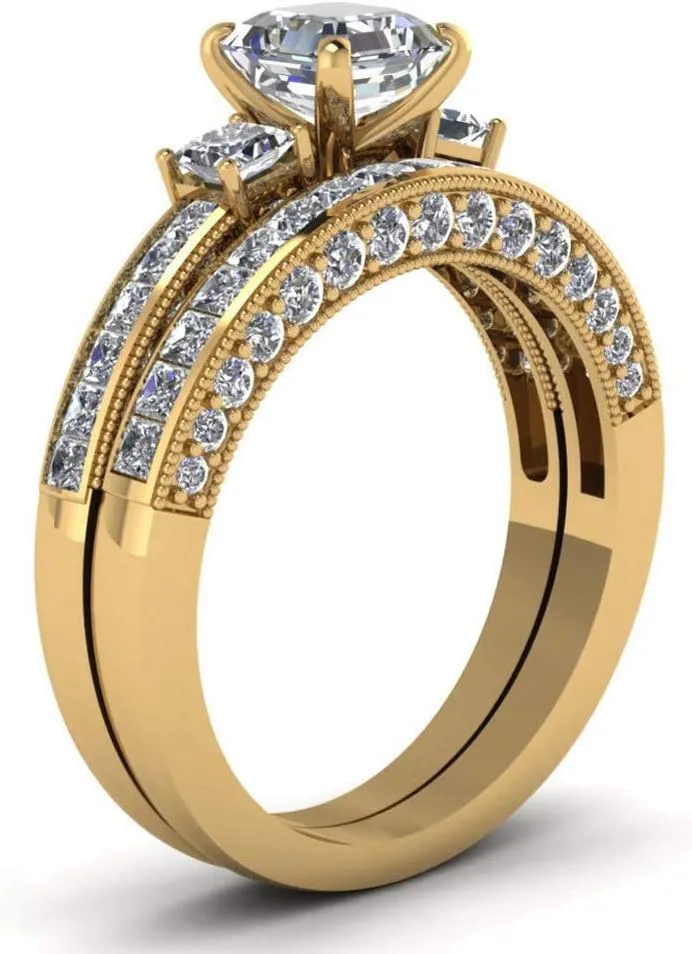 Yellow Gold Filled Bridal Sets Marquise cut Cz Engagement Ring 2pcs Womens Wedding Ring Sets