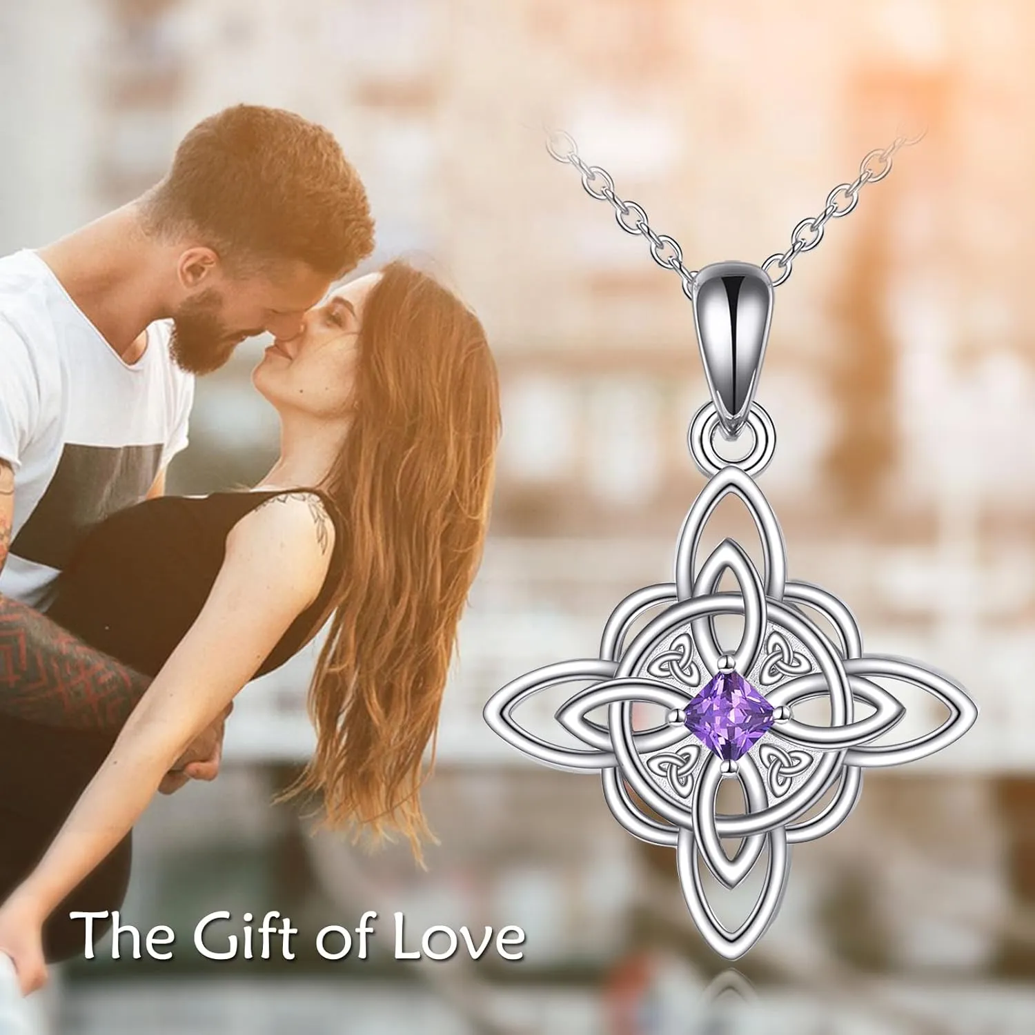 YFN Witch Knot Birthstone Necklaces Celtic Triquetra Knot 925 Sterling Silver Pendant Necklace for Women