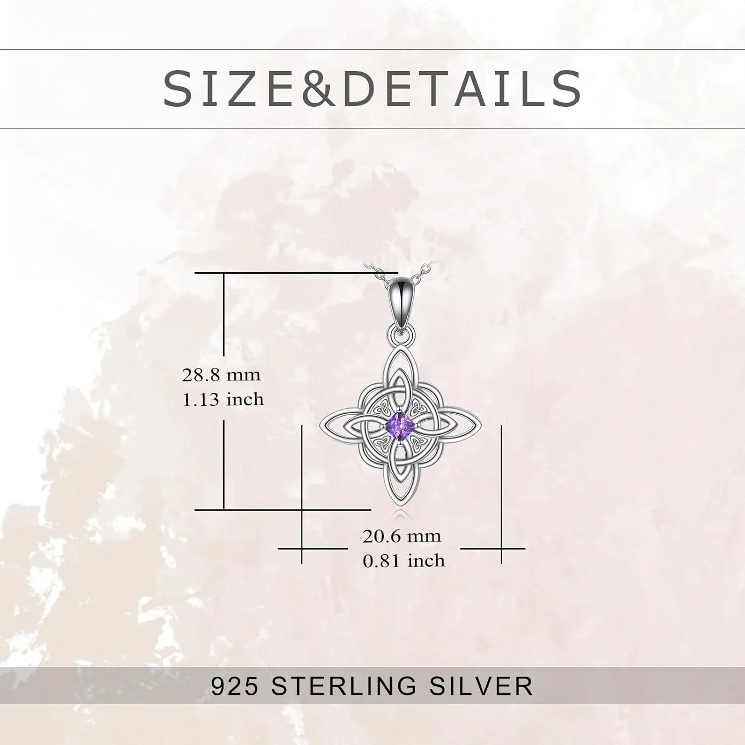 YFN Witch Knot Birthstone Necklaces Celtic Triquetra Knot 925 Sterling Silver Pendant Necklace for Women