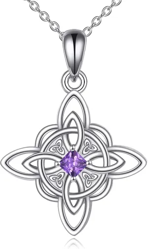YFN Witch Knot Birthstone Necklaces Celtic Triquetra Knot 925 Sterling Silver Pendant Necklace for Women