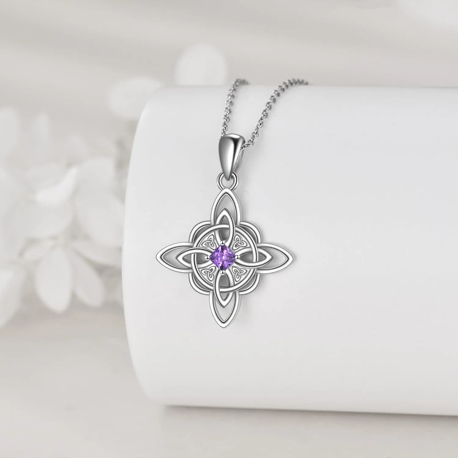 YFN Witch Knot Birthstone Necklaces Celtic Triquetra Knot 925 Sterling Silver Pendant Necklace for Women