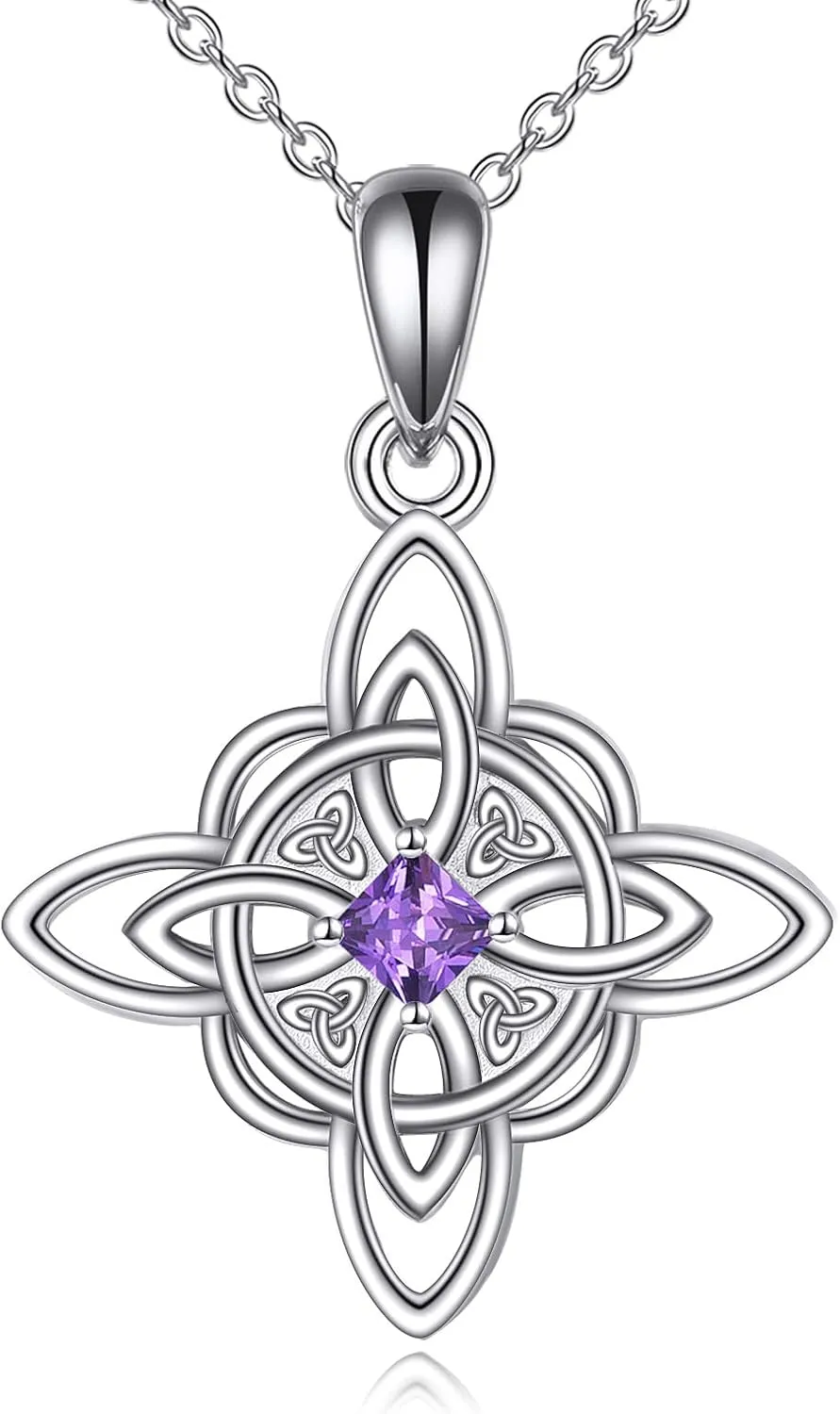 YFN Witch Knot Birthstone Necklaces Celtic Triquetra Knot 925 Sterling Silver Pendant Necklace for Women