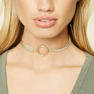 YienDoo Gothic Circle Loop Choker Necklace Chain Gold Multi-Row Chain One Piece Chain Hollow Circle Ring Necklace Punk Circle Hoop Ring Necklace Minimalist Short Necklace Jewelry for Women Girls