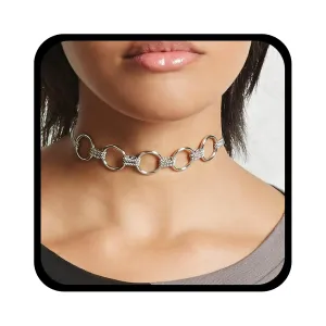YienDoo Gothic Circle Loop Choker Necklace Chain Silver Loop Circle Chain Hollow Circle Ring Necklace Punk Circle Hoop Ring Necklace Minimalist Short Necklace Jewelry for Women
