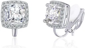 YOQUCOL 7MM Clip On Stud Earrings Square Cubic Zirconia Crystal Not Pierced Studs Earrings For Women