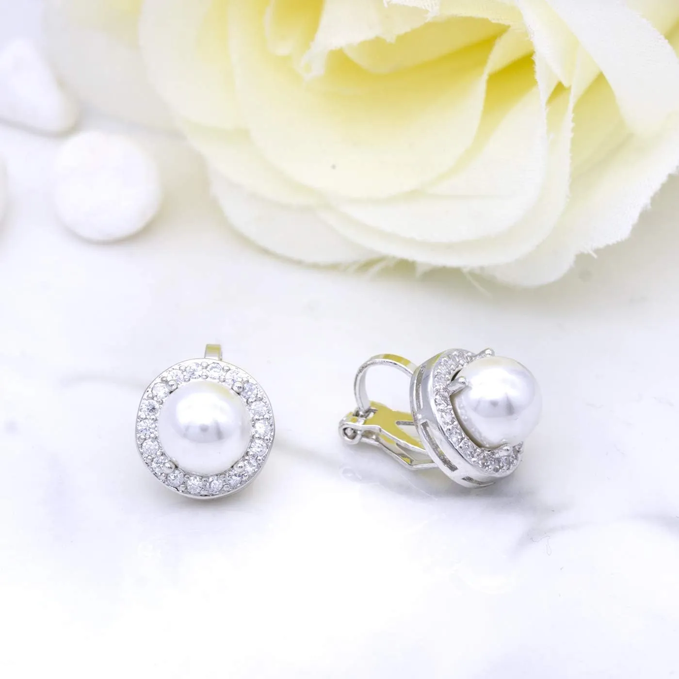 YOQUCOL 8MM Cubic Zirconia Crystal Clip On Stud Earrings Round Non Pierced Earrings for Women