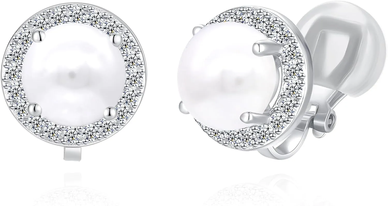 YOQUCOL 8MM Cubic Zirconia Crystal Clip On Stud Earrings Round Non Pierced Earrings for Women