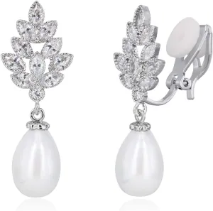 YOQUCOL Leaf-shape Dangle Drop Earring Simulated Pearl Cubic Zirconia Crystal Earring For Women